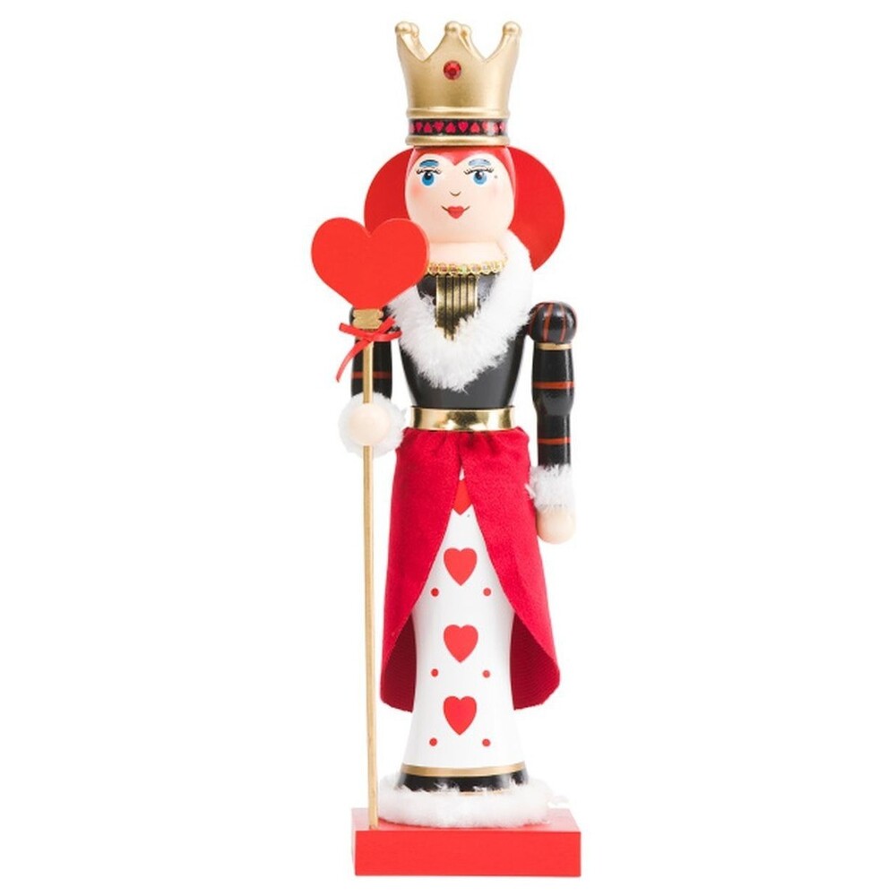Wooden Christmas Nutcracker,14", QUEEN IN RED & WHITE W/LOVE HEART STAFF, TJM,sp